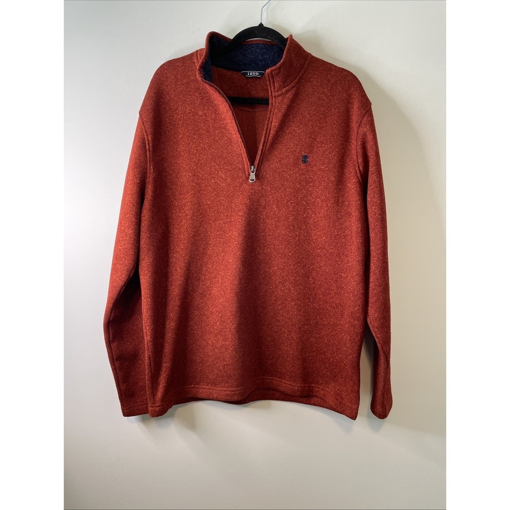 IZOD Size L Orange Heather Quarter Zip Pullover Sweater Logo‎ Long Sleeve